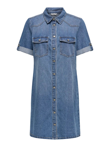 Medium blue denim Jurken - Onllisa S/S Dnm Dress van Only
