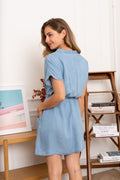 Jurken - Salina V-neck short tencel dress van Kilky