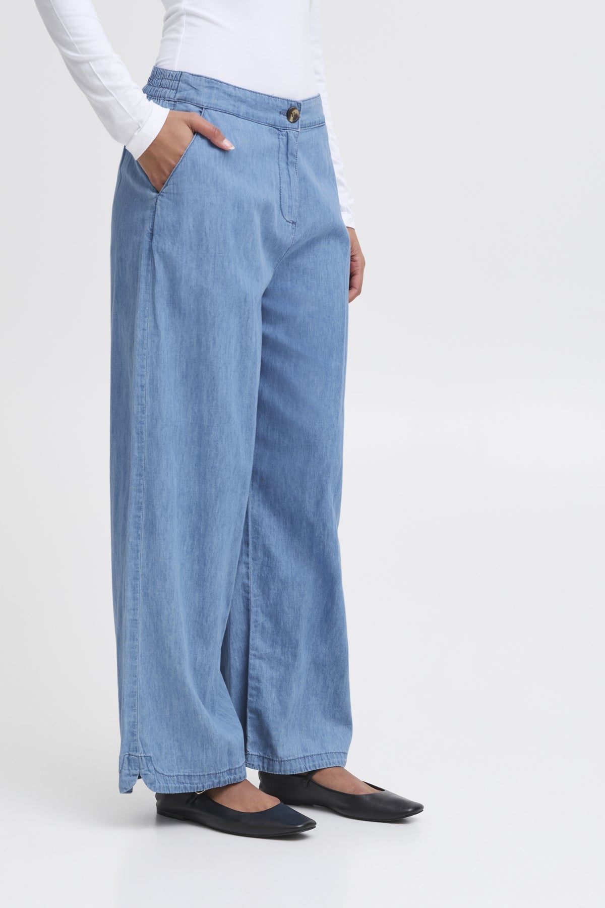 Light Blue Chambray Broeken - Ihbarcy Pants van Ichi