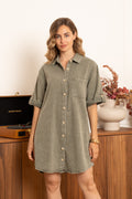 kaki Jurken - Button cotton dress van Kilky