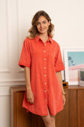 koraal Jurken - Button cotton dress van Kilky