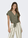 Deep Lichen Green Shirts - Onlsiesta Ss Knot Linen Bl Shirt Noos van Only