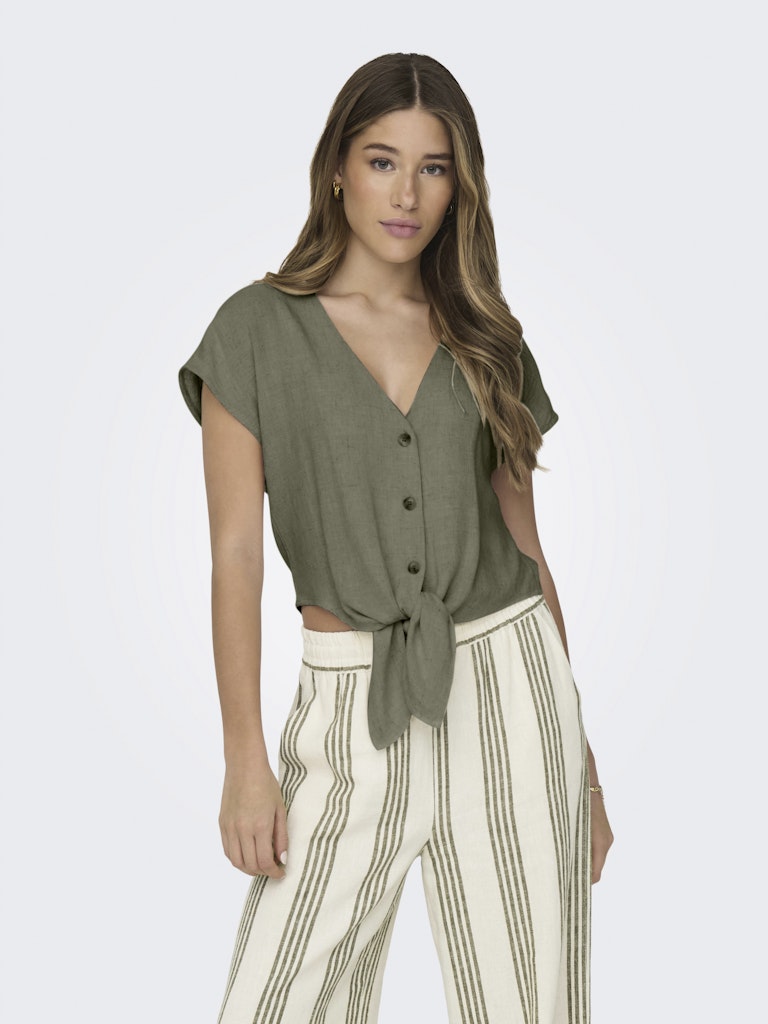 Deep Lichen Green Shirts - Onlsiesta Ss Knot Linen Bl Shirt Noos van Only