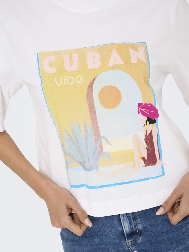 Bright White Cuban T-shirts - Onlvega Life S/S Vibe Top van Only