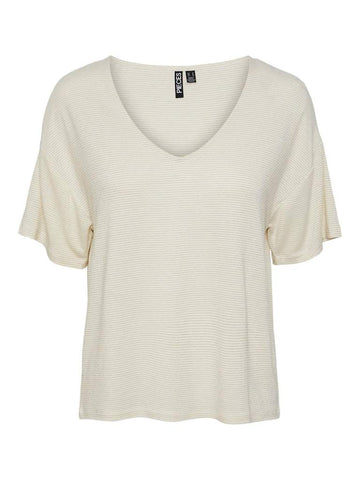 Bright White GOLD LUREX T-shirts - Pcbillo Oversized Tee Lurex Stripes Noos - SS25 van Pieces