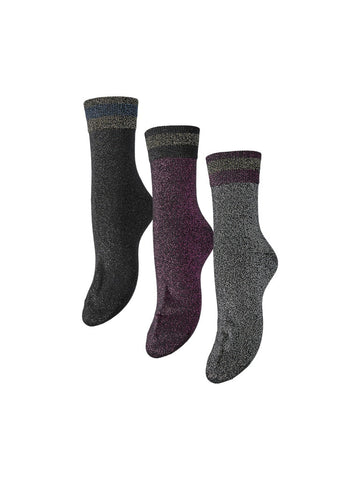 Black ONE SIZE Sokken - Pcjoley Glitter Socks 3-Pack van Pieces