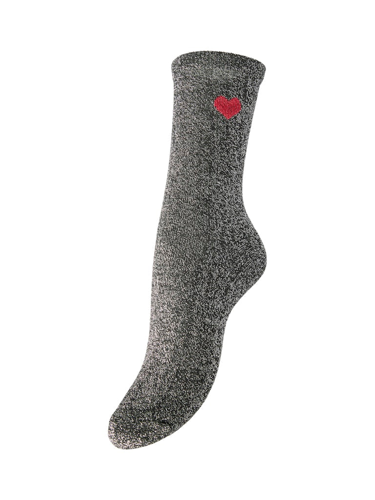 Natural Tone in tone lurex + Red heart ONE SIZE Sokken - Pcnolia Lurex Socks van Pieces