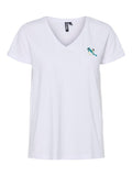 Bright White SURFBOARD EMB T-shirts - Pctilly Ss V-Neck Emb T-Shirt van Pieces