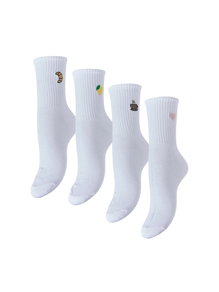 Bright white 4-pack ONE SIZE Sokken - Pcmolly Embroidery 4 Pack Socks D2D van Pieces