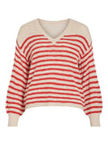 Birch Red Pulls - Vipoca Rev V-Neck L/S Stripe Knit Top van Vila