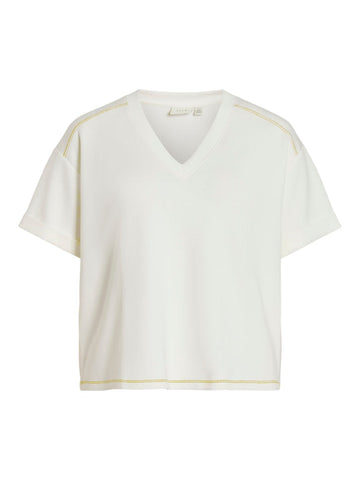 Egret Citronelle stich T-shirts - Vikarena V-Neck S/S Fold Up T-Shirt van Vila