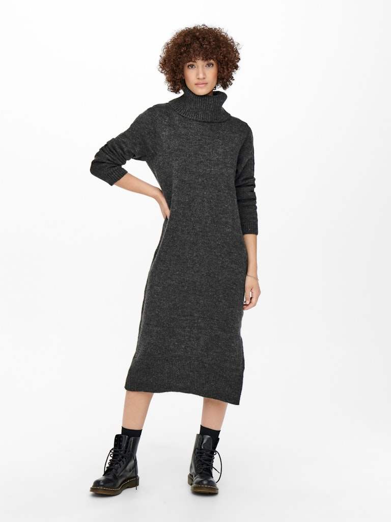 Dark Grey Melange Jurken - Onlbrandie L/S Roll Neck Dress Knit Noos van Only