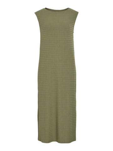 Oil Green Jurken - Vibrenda Boat Neck S/L Midi Dress van Vila