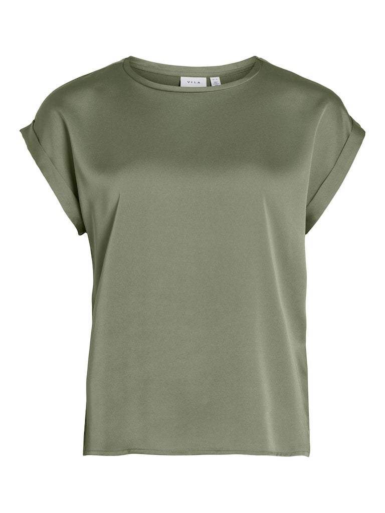 Oil Green Tops - Viellette S/S Satin Top Noos - SS24 van Vila