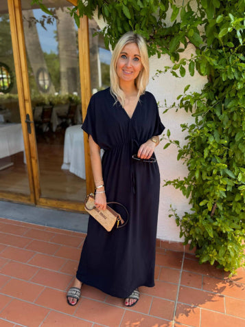 navy One Size Jurken - Agathe string v-neck dress van Azzurro